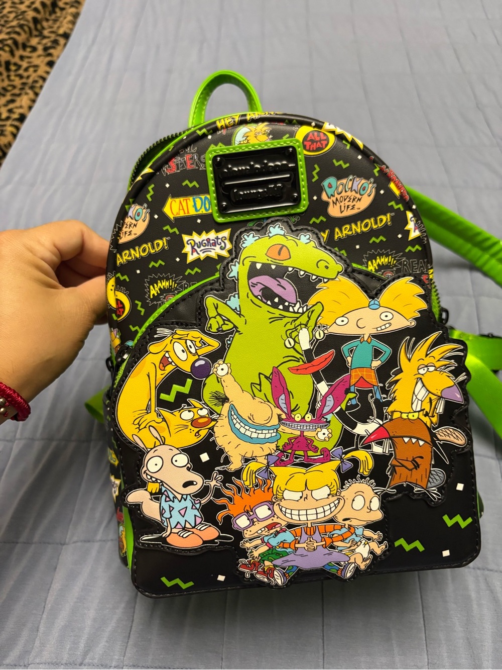 Loungefly Rugrats & All That Character Mini Backpack โ Black & Neon